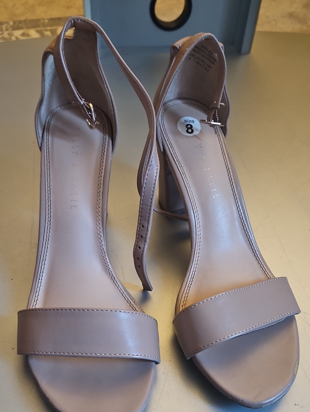 Source Unknown Blush Tan Open-Toe Ankle Strap Block Heels